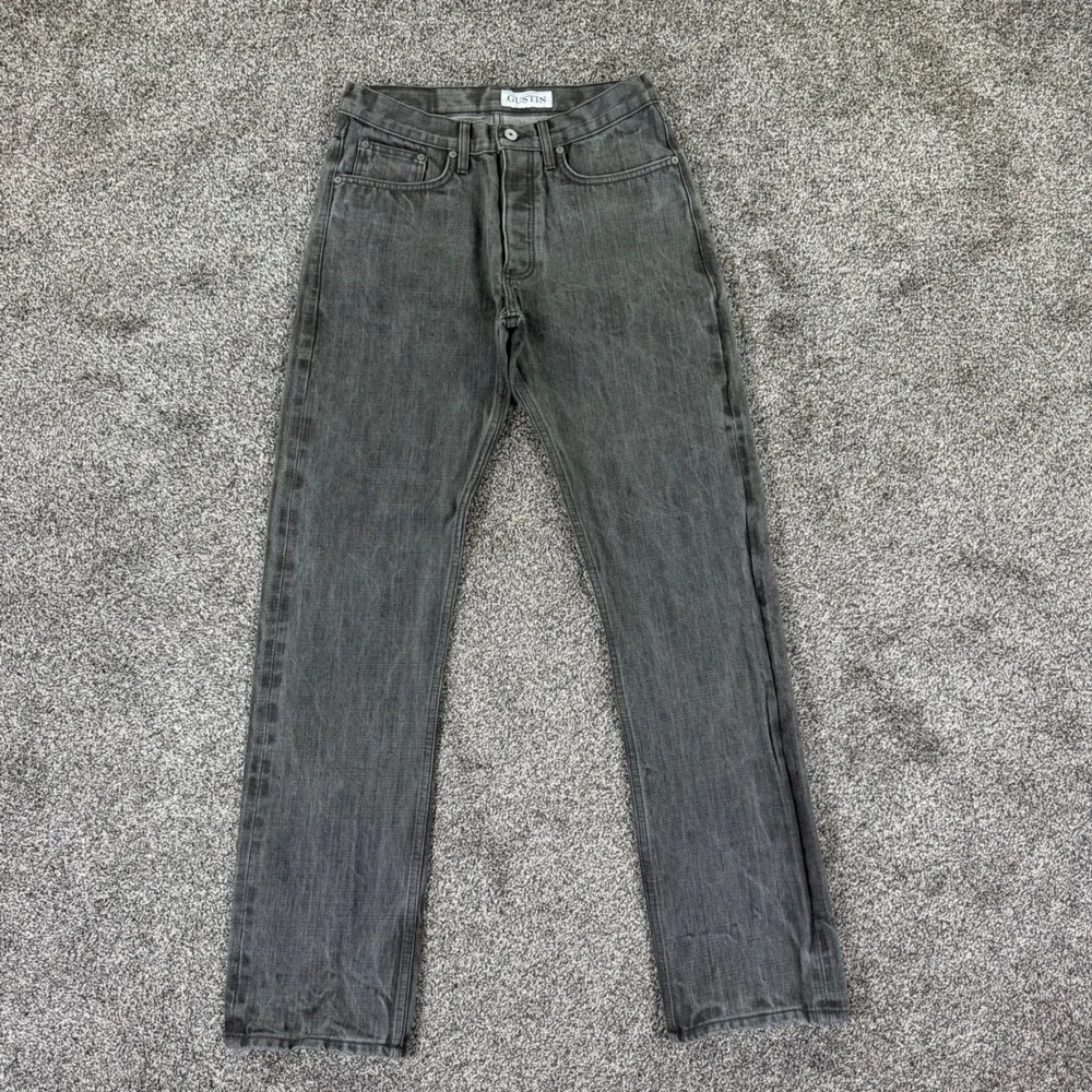 Gustin California Straight Raw Selvedge Denim Jeans Grey Men 33 Casual Work Pant
